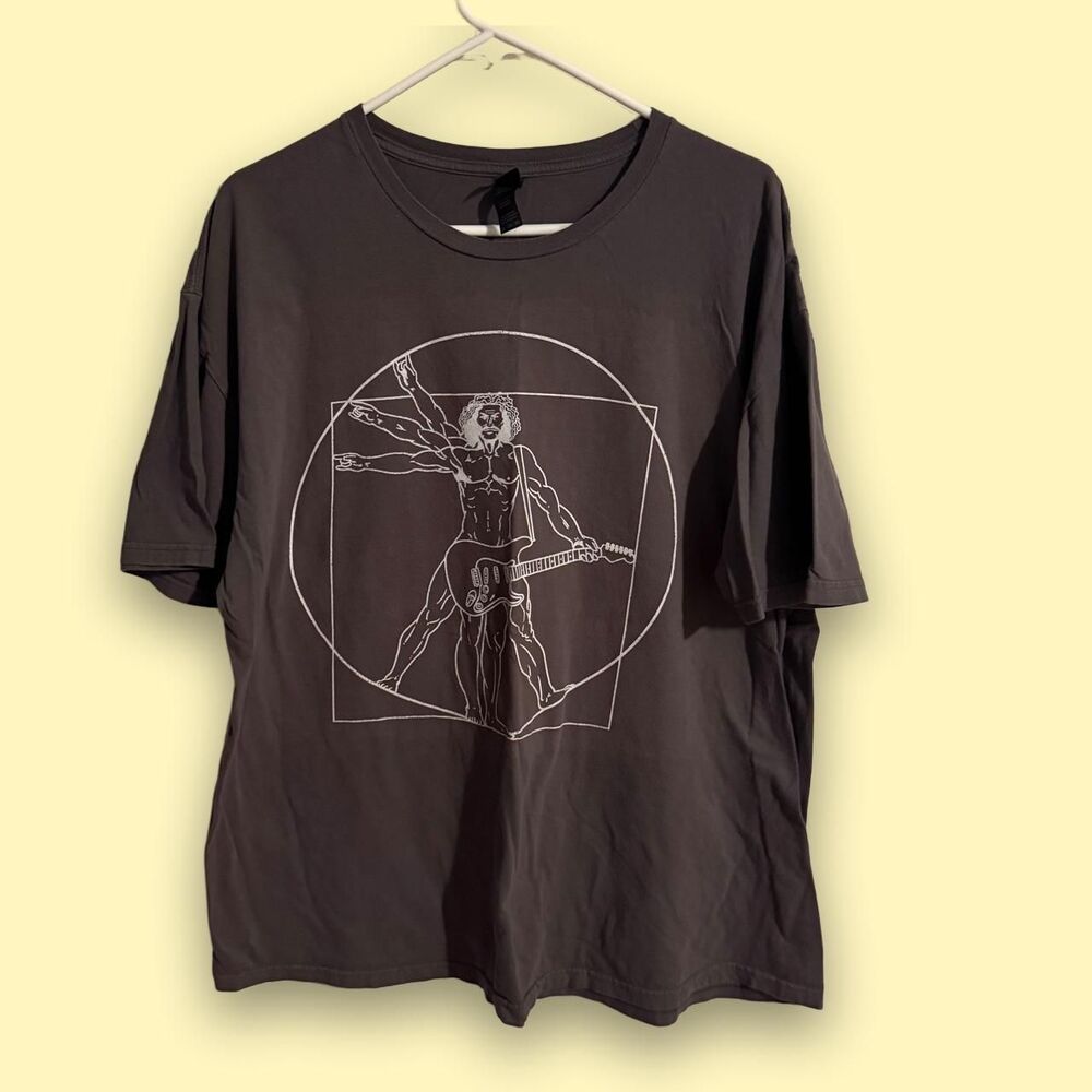 Gildan Vitruvian Man Shirt Mens 2XL Gray Da Vinci Guitar Rock Tee Softstyle
